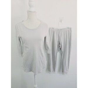 Hanro Moments Lace Trim Light Grey Gray Cotton 2 Pc Crop Pajama Set Pajamas XS